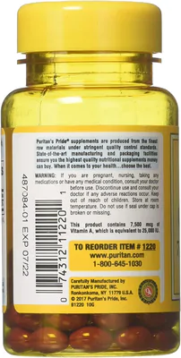 Beta Caroteno 7.500MCG, 100 Softgel, Puritans Pride