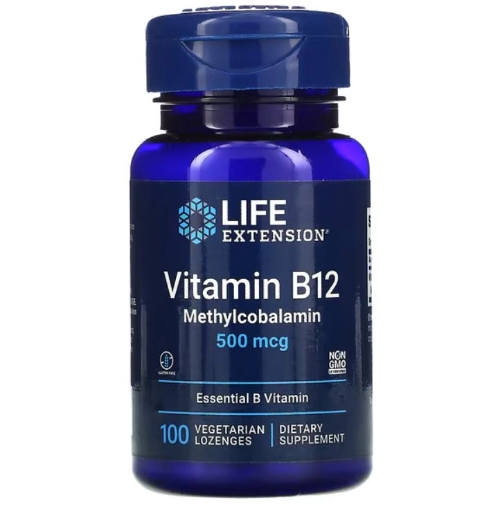 Vitamina B12, Metilcobalamina, 500 mcg, 100 Pastilhas, Life Extension