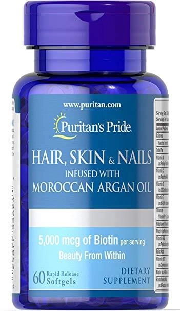 Hair, Skin and Nails com Óleo de Argan marroquino, 5000mcg, 60 cápsulas Puritan's Pride