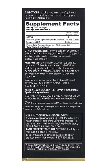 Ultra CoQ10 200mg Força Extra, 60 Cápsulas, Qunol