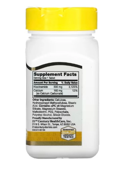 Nicotinamida, Liberação Prolongada, 500mg, 110 Comprimidos, 21st Century