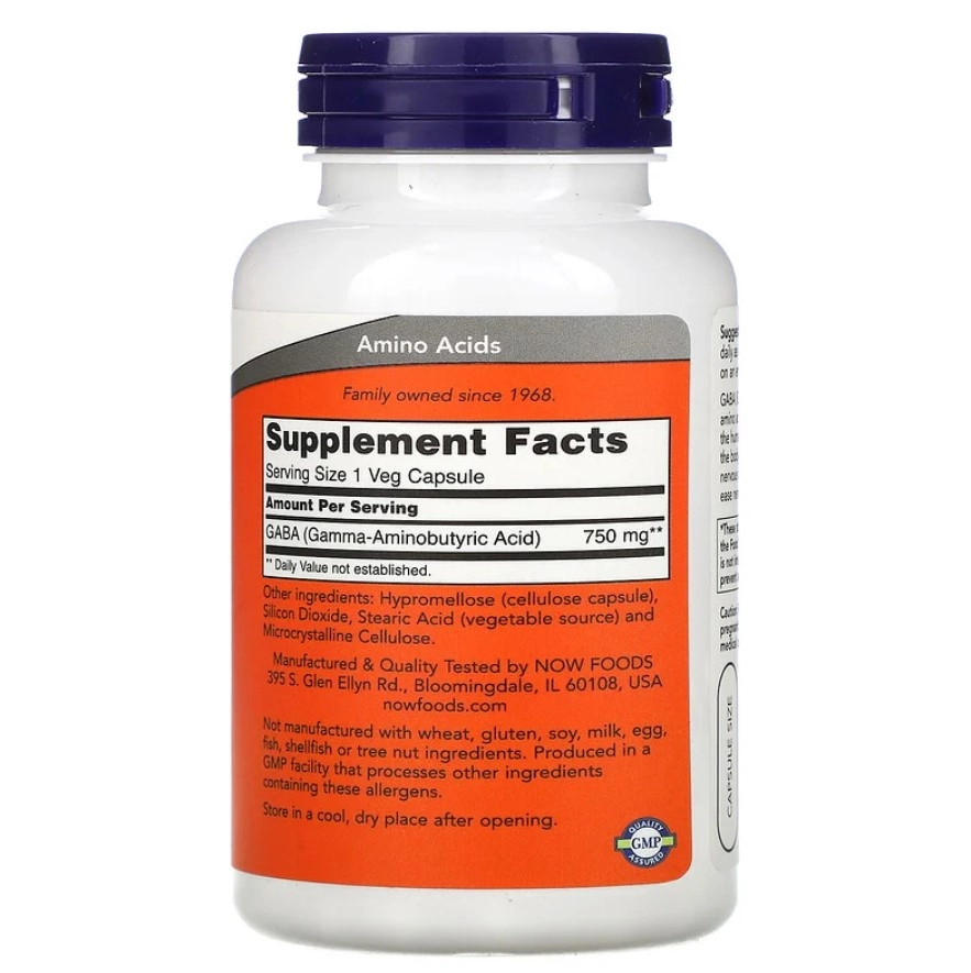 GABA, 750mg, 100 Cápsulas, Now