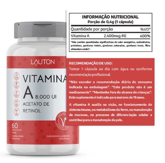 Vitamina A 8000UI, 60 Comprimidos, Lauton Nutrition