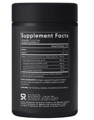 Ômega 3 Triple-Strength, Ácidos Graxos EPA e DHA de Pollock Selvagem do Alasca, 1250mg, 150 Cápsulas, Sports Research