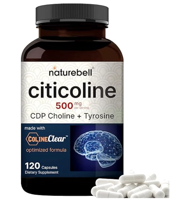 Citicoline CDP Choline 500mg, + Tirosina 50mg, 120 Cápsulas, NatureBell