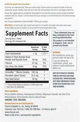 Crescimento capilar Masculino Com colágeno, 60 Tablets, Viviscal