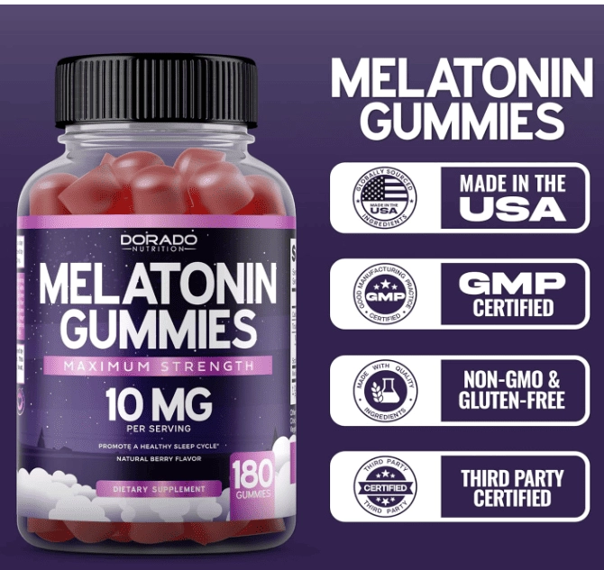 Melatonina 10mg, 180 Gomas Sabor Frutas Vermelhas, Dorado
