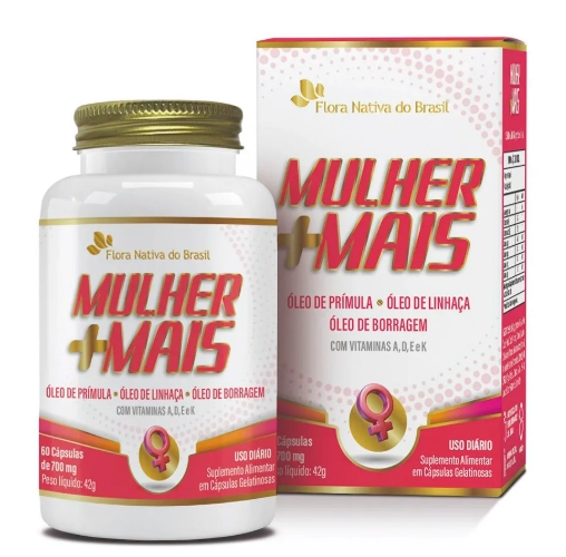 Mulher + Mais  com Primula, Linhaca, Borragem e Vitamina A, D, E, K, 60 Capsulas, Flora Nativa