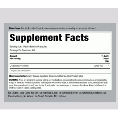 L-Citrulina 2400mg, 180 Cápsulas, PipingRock