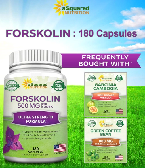 Forskolin 500mg Max Strength, Auxilio na Perda de Peso, 180 Capsulas, aSquared Nutrition