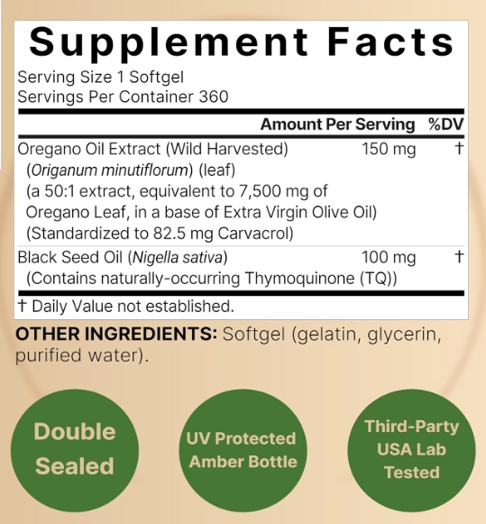 Oregano Oil 7500mg, 360 Cápsulas, NatureBell