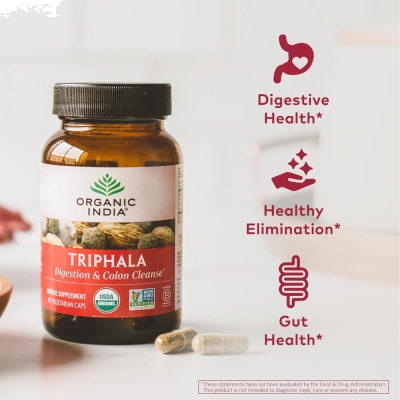 Triphala, Digestão, Detox e Saúde Intestinal, Limpeza do Cólon, 180 Cápsulas, Organic India