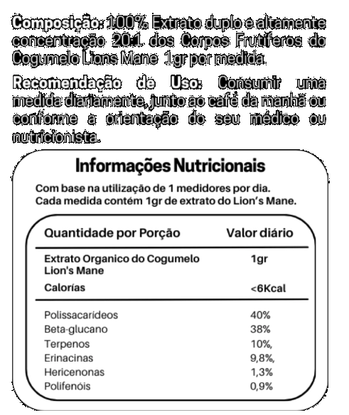 Extrato Lions's Mane Powder,  Juba de leão, 100g, Auxilio no Foco e Memória, Microdose Life