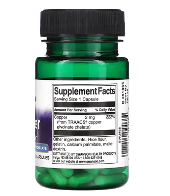 Copper, Albion Cobre, 2mg, 60 Cápsulas, Swanson