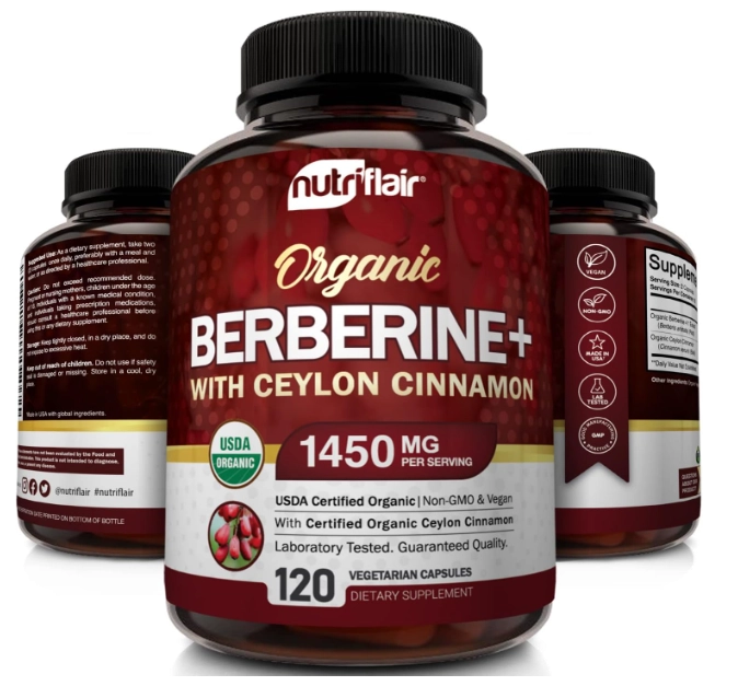 Berberina Orgânica com Canela do Ceilão 1450mg,  120 Cápsulas,  NutriFlair