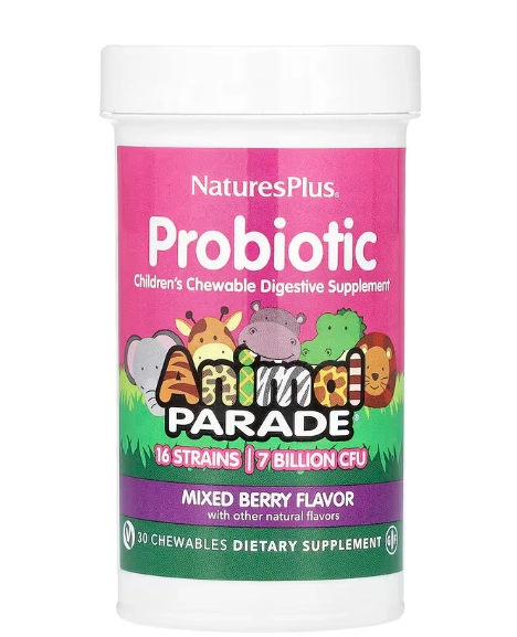 Probiótico, Suplemento Digestivo Infantil,  7 Bilhões de UFC, 30 Comprimidos Mastigáveis Sabor Frutas, NaturesPlus