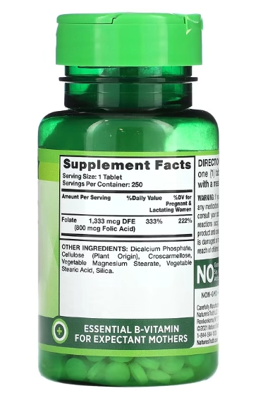 Ácido Fólico, 800mcg, 250 Comprimidos, Nature's Truth