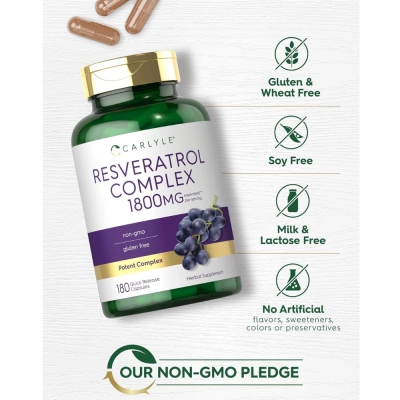 Resveratrol Complex, Com Extrato de Semente de Uva, 1800mg, 180 Cápsulas, Carlyle