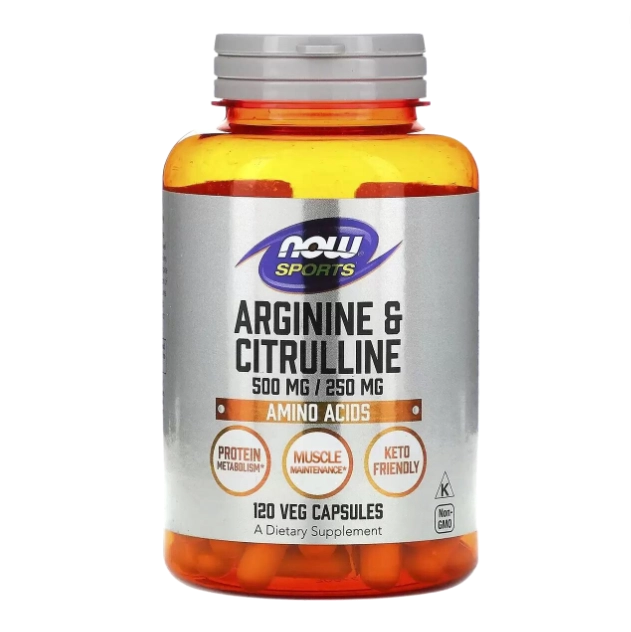 Arginina e Citrulina, 500mg e 250mg, 120 Cápsulas, Now