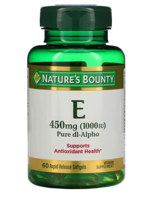 Vitamina E, Dl-Alpha Pura, 450mg / 1000UI, 60 Cápsulas, Nature's Bounty
