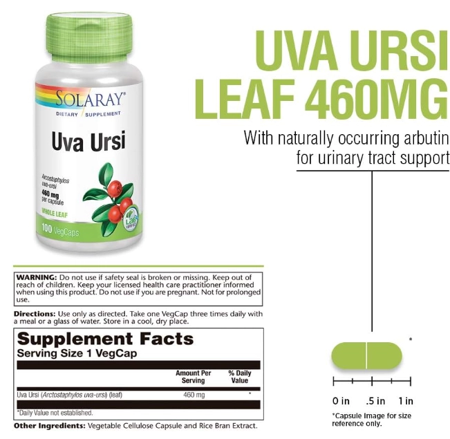 Uva Ursi, 460mg, 100 VegCaps, Solaray