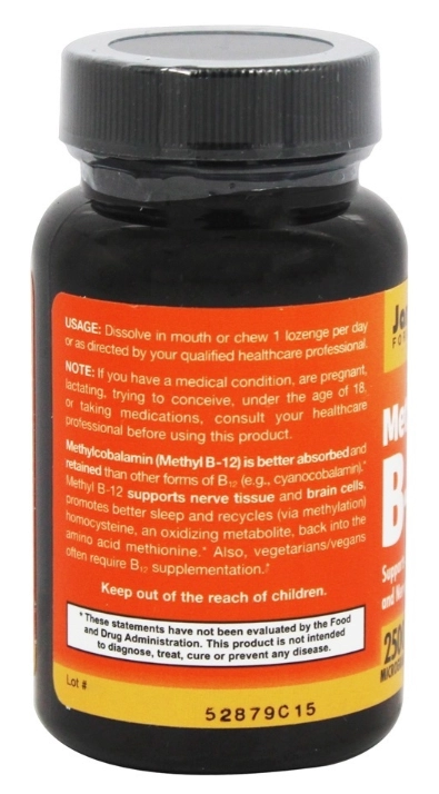 Metil B12 2500mcg, 100 Comprimidos Mastigáveis Sabor Tropical, Jarrow Formulas