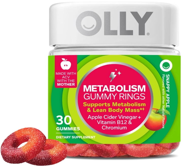 Metabolism Gummy Rings, Com Vinagre de Maçã, Vitamina B12 e Cromo, 30 Gomas Sabor Maçã, OLLY