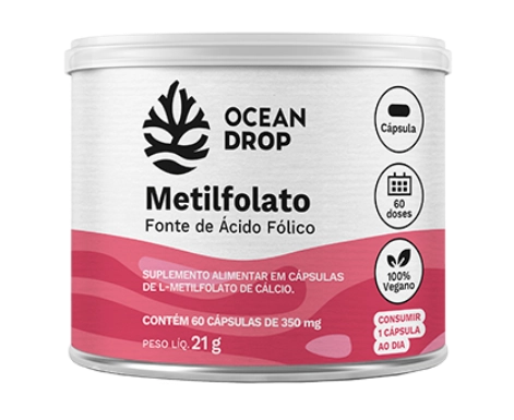 Metilfolato Vitamina B9, Fonte de Ácido fólico, 60 Cápsulas, Ocean Drop