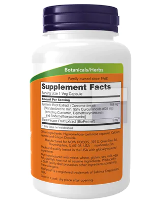 Turmeric Curcuma com BioPerine, 90 cápsulas, Now
