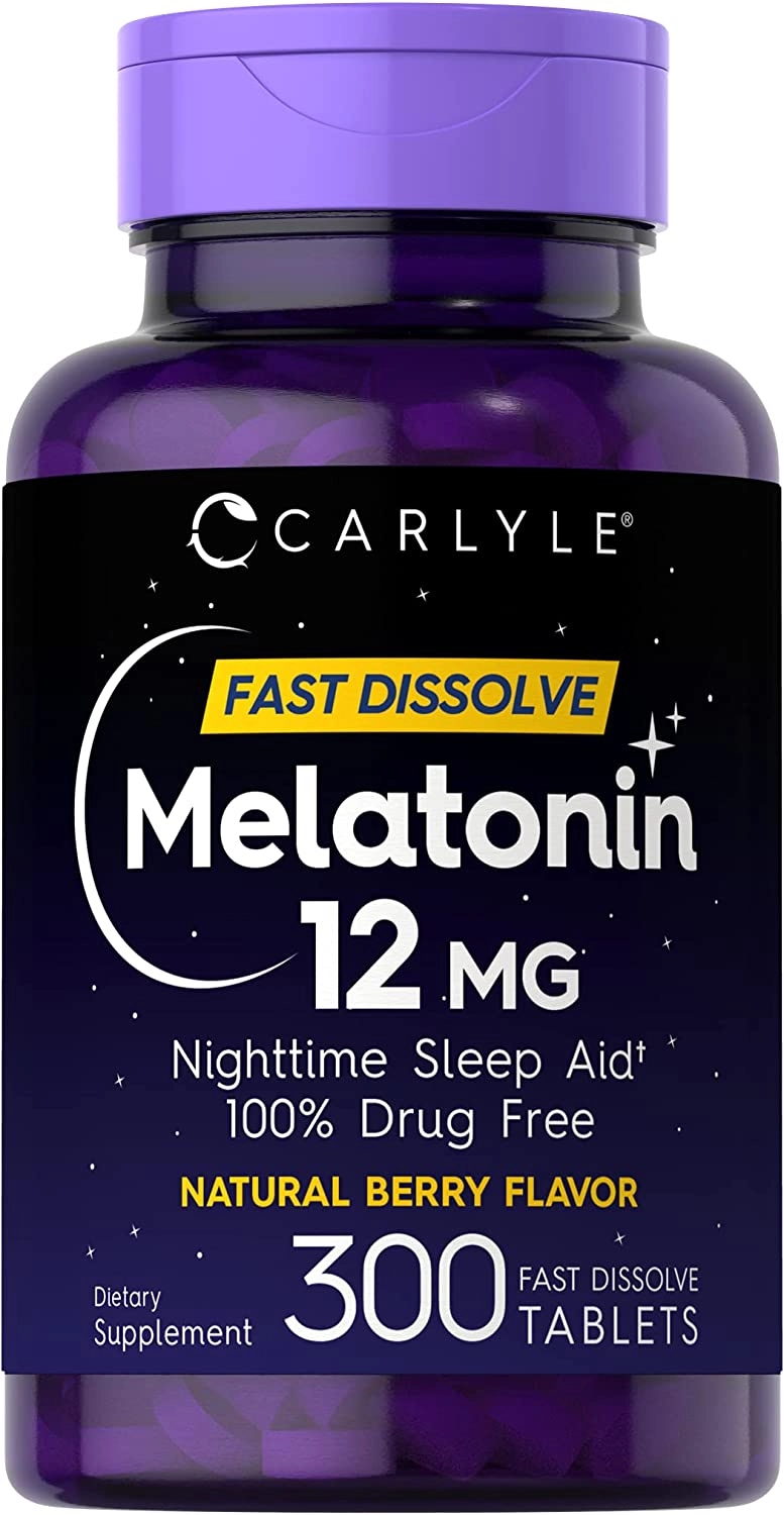 Melatonina 12mg, Fast Dissolve, 300 Comprimidos Sublinguais - Sabor Berry Natural, Carlyle