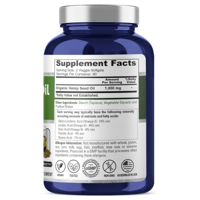 Hemp Seed Oil (Óleo de Cânhamo), 1000mg, 180 Softgels, NusaPure