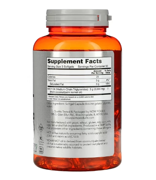 Óleo MCT, 1000 mg, 150 Cápsulas, Now