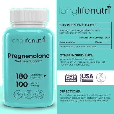Pregnenolone 100 mg, 180 cápsulas, Long Lifenutri