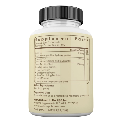 Grass Fed Beef Living Bone, 1000mg, 180 Cápsulas, Ancestral Supplements 
