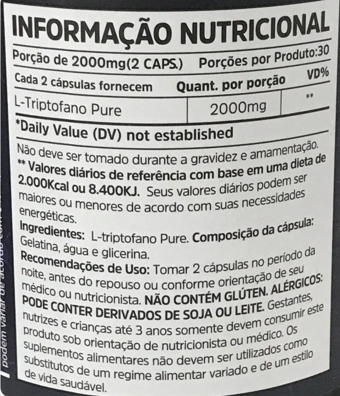  L-Triptofano Pure, 200mg, 60 Cápsulas, Sunfood