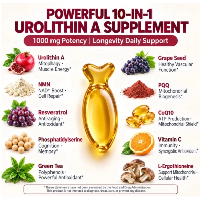 Urolitina A Lipossomal 1000mg, Premium 10 em 1, 90 Cápsulas, HMHDWelltra