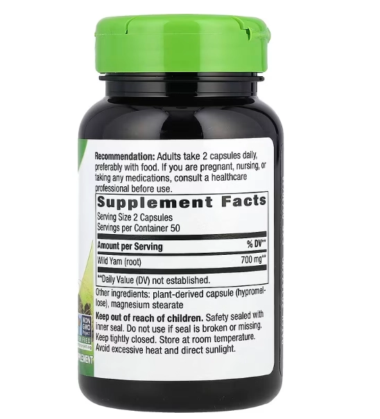 Wild Yam Root, Raiz de Inhame Selvagem 700mg, Cápsulas, Nature's Way