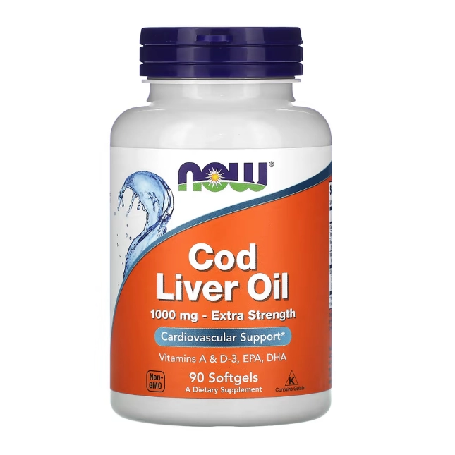 Cod Liver Oil, Óleo de Fígado de Bacalhau, 1000mg, 90 Cápsulas, Now