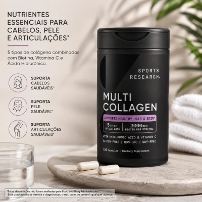 Multi Collagen Peptides,5 Tipos de Colágeno, 3000mg, 180 Cápsulas, Sports Research