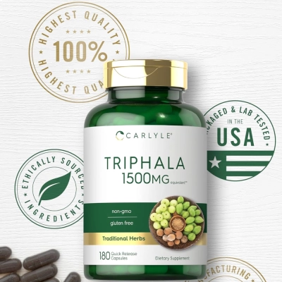 Triphala 1500mg, Saúde Digestiva e Bem-Estar Intestinal, 180 Cápsulas, Carlyle