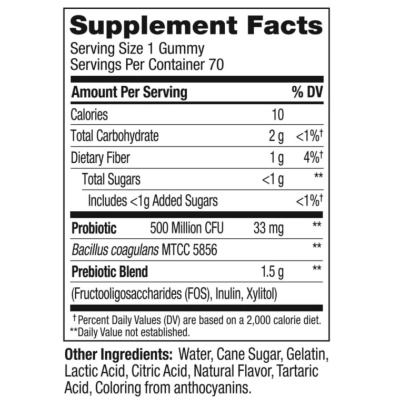 Probiótico + Prebiótico, Suporte Digestivo e Saúde Intestinal, 500 Milhões de UFC, 70  Gomas Sabor Pêssego, OLLY 