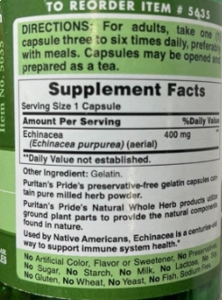 Echinacea 400mg, 200 Cápsulas, Puritan's Pride
