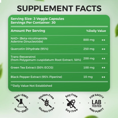 Suplemento NAD+ Lipossomal Com Resveratrol, 90 Cápsulas, Holistnature