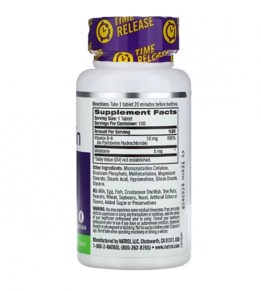 Melatonina, 5mg, 100 Comprimidos, Time Release, Natrol