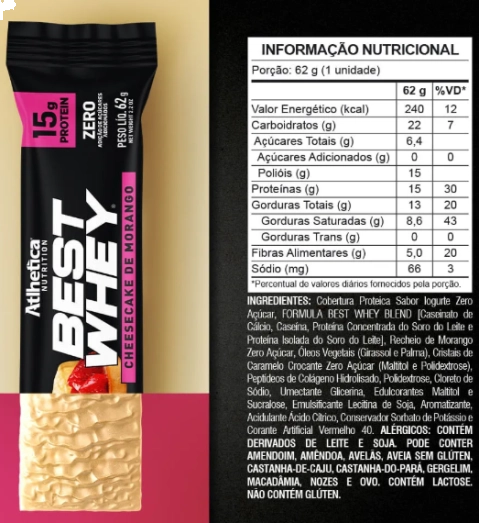 Barra Best Whey Bar, Sabores, 3 Unidades 62g Cada, Atlhetica Nutrition