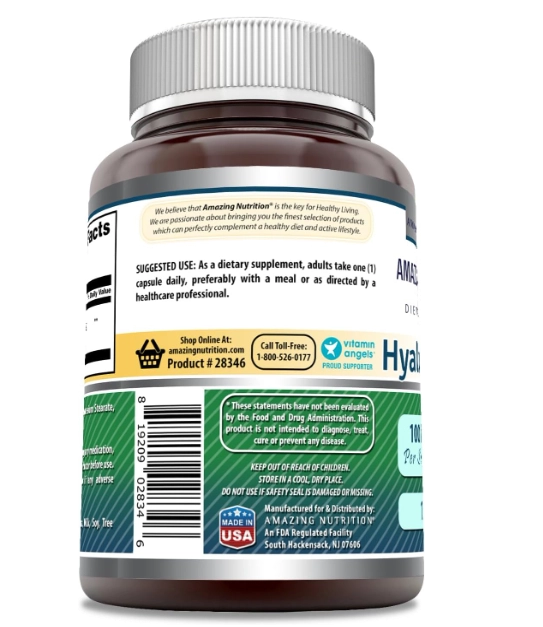 Ácido Hialurônico 100mg, 60 Cápsulas, Amazing Formulas