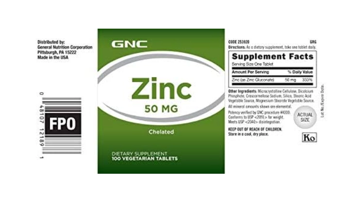 Zinco 50mg, 100 Comprimidos, GNC