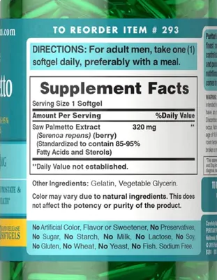Saw Palmetto, 320mg, 60 Cápsulas em Gel, Puritan's Pride
