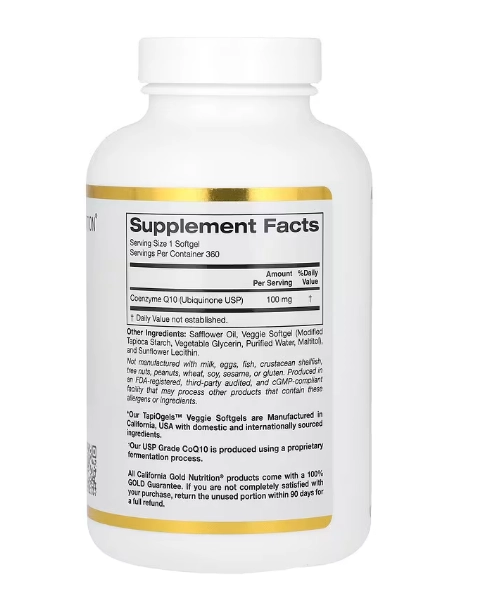 Coenzima CoQ10 100mg, Ubiquinona USP, 360 Cápsulas, California Gold Nutrition