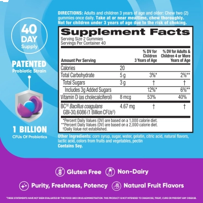 Probiótico Diário Em Gomas com Vitamina D, 80 Gomas, Digestive Advantage